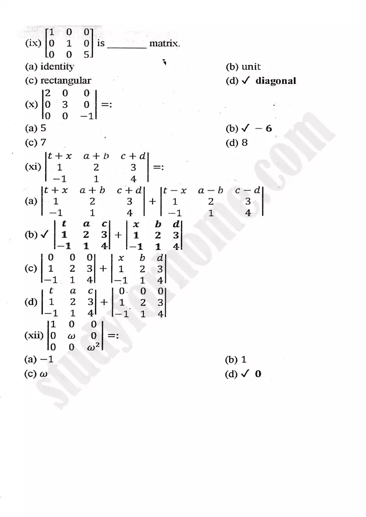 chapter 2 matrices and determinants multiple choice questions mathematics 11th 02