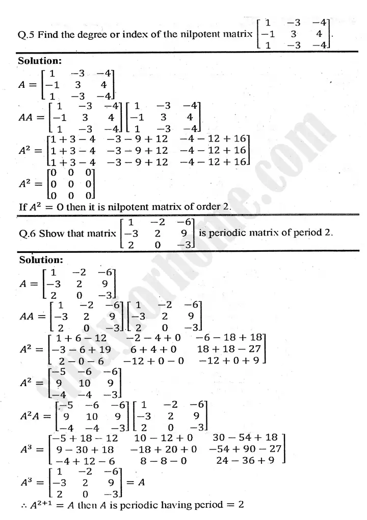 chapter 2 matrices and determinants review exercise 2 mathematics 11th 06