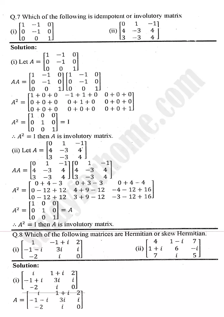 chapter 2 matrices and determinants review exercise 2 mathematics 11th 07