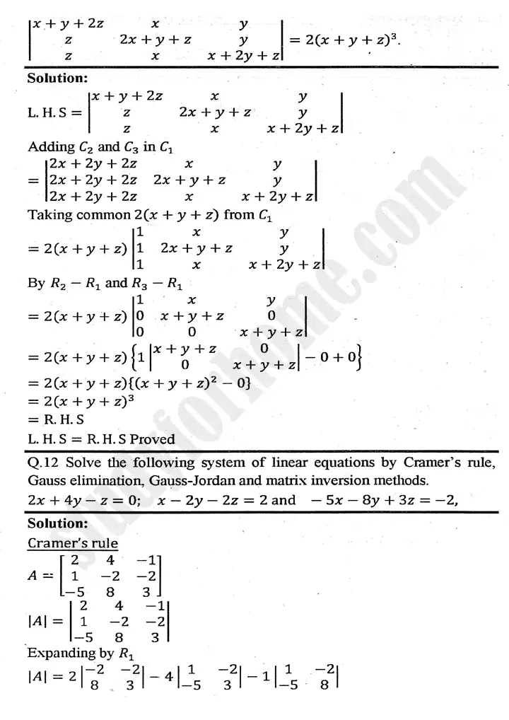 chapter 2 matrices and determinants review exercise 2 mathematics 11th 10