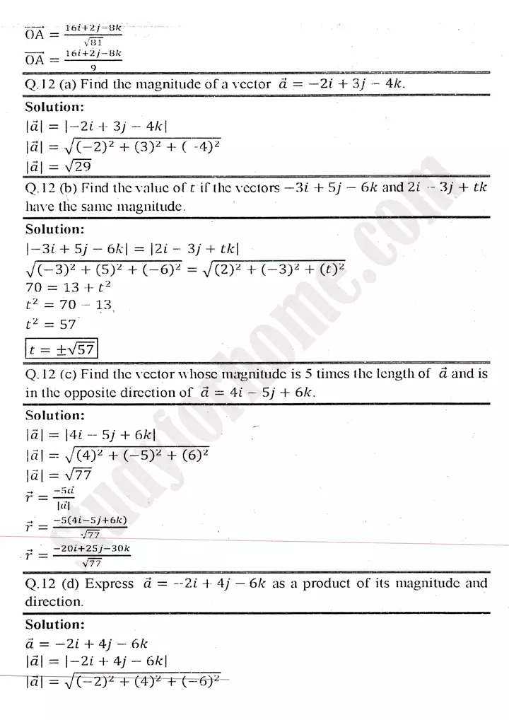 chapter 3 vectors exercise 3.2 mathematics 11th 09