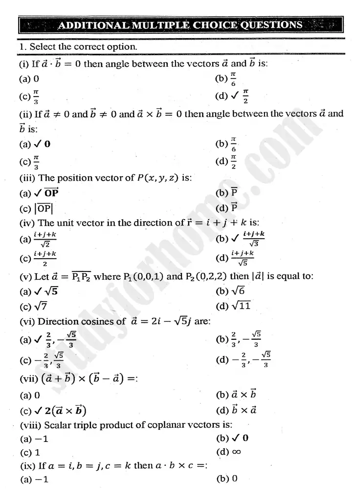 chapter 3 vectors multiple choice questions mathematics 11th 01