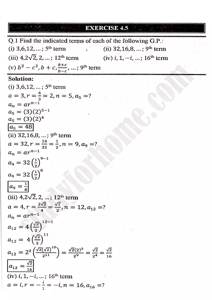 chapter 4 sequences and series exercise 4.5 mathematics 11th 01