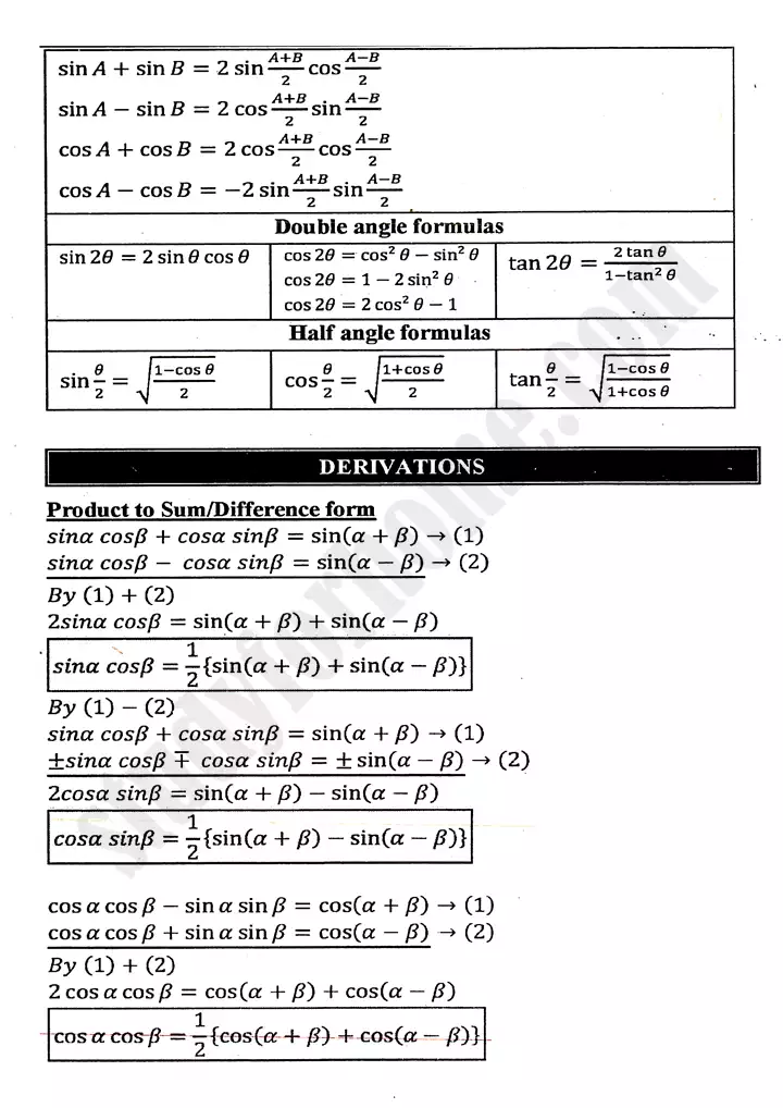 chapter 10 trigonometric identities of sum and difference of angles definitions and formulas mathematics 11th 02