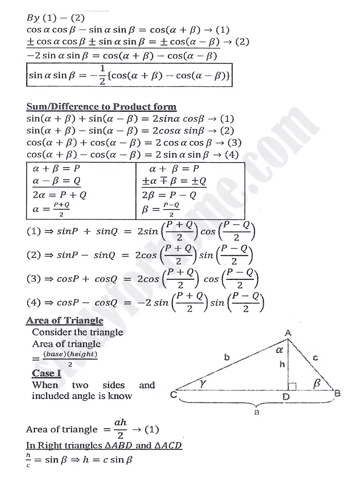 chapter 10 trigonometric identities of sum and difference of angles definitions and formulas mathematics 11th 03