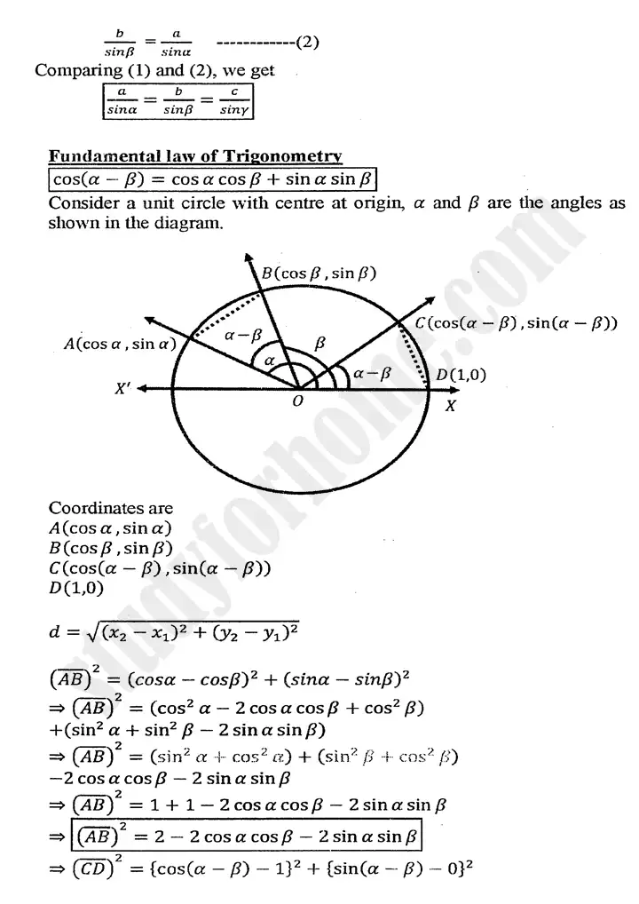 chapter 10 trigonometric identities of sum and difference of angles definitions and formulas mathematics 11th 07