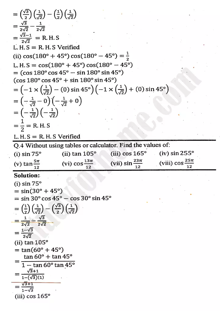 chapter 10 trigonometric identities of sum and difference of angles exercise 10 1 mathematics 11th 04