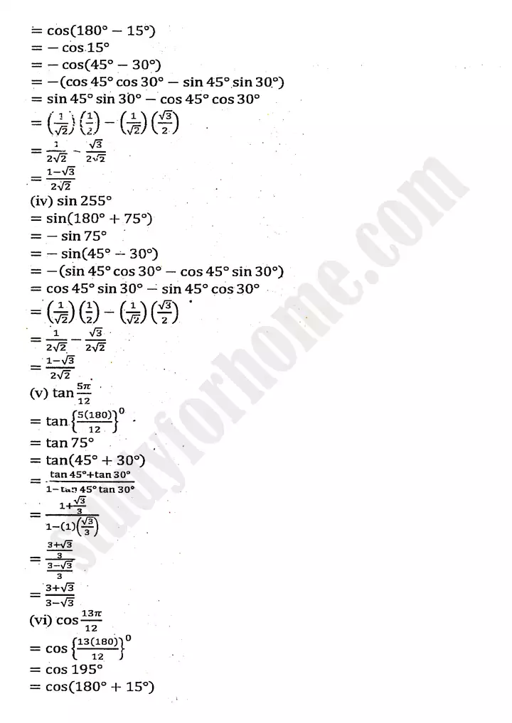 chapter 10 trigonometric identities of sum and difference of angles exercise 10 1 mathematics 11th 05