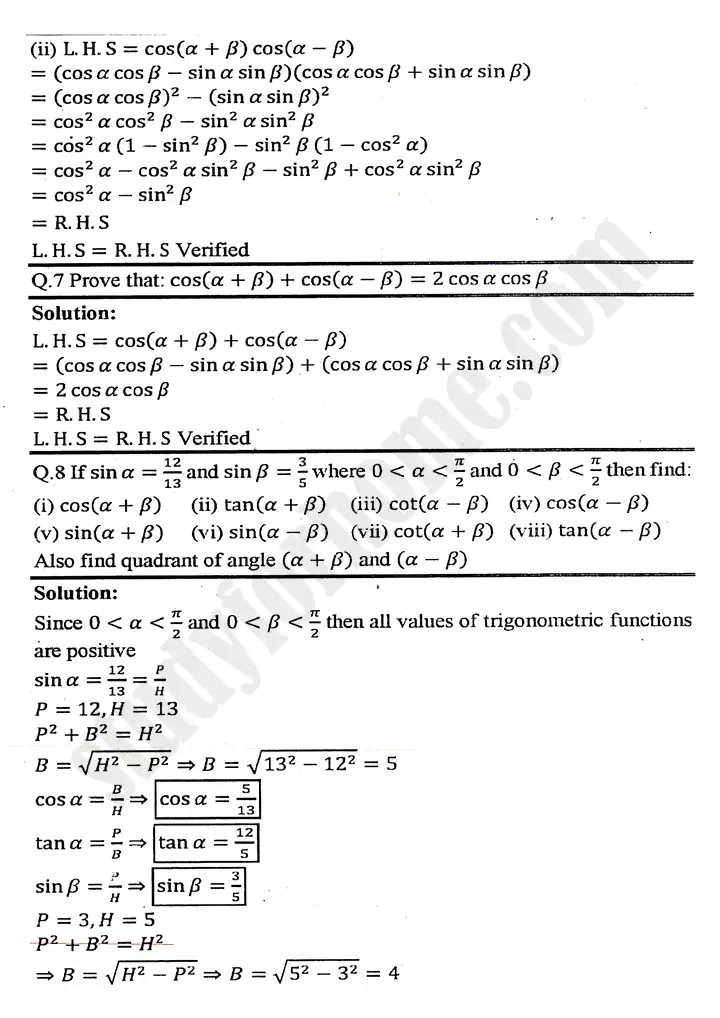 chapter 10 trigonometric identities of sum and difference of angles exercise 10 1 mathematics 11th 08