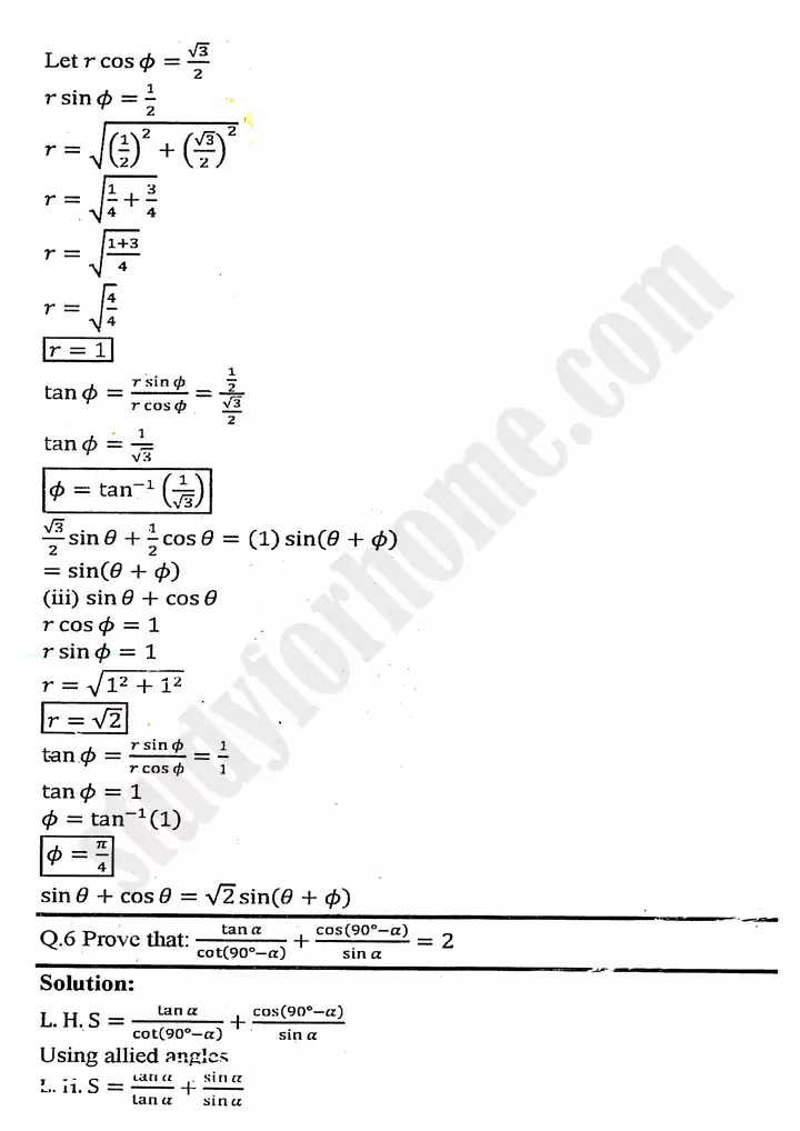 chapter 10 trigonometric identities of sum and difference of angles exercise 10 2 mathematics 11th 03