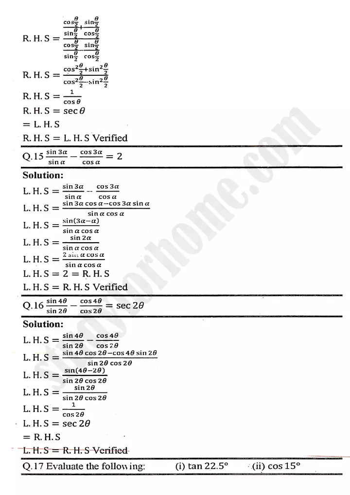 chapter 10 trigonometric identities of sum and difference of angles exercise 10 3 mathematics 11th 06