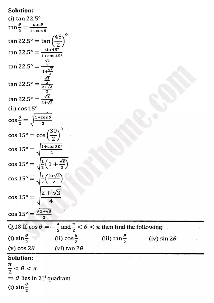 chapter 10 trigonometric identities of sum and difference of angles exercise 10 3 mathematics 11th 07