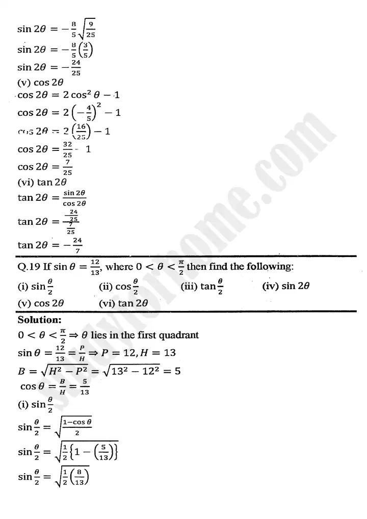 chapter 10 trigonometric identities of sum and difference of angles exercise 10 3 mathematics 11th 09