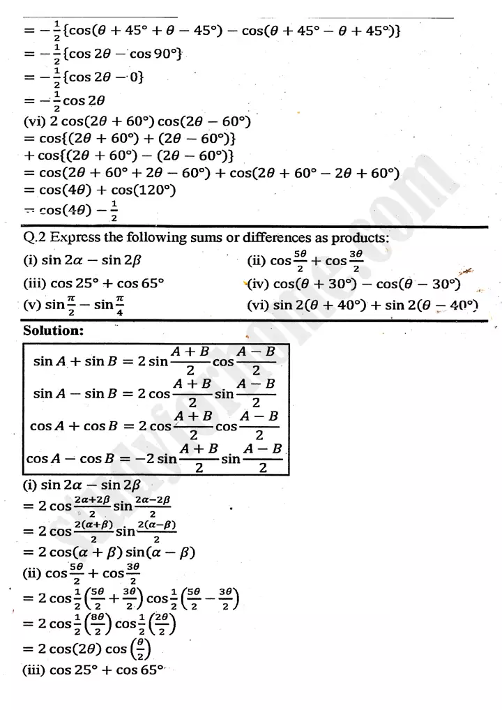 chapter 10 trigonometric identities of sum and difference of angles exercise 10 4 mathematics 11th 02