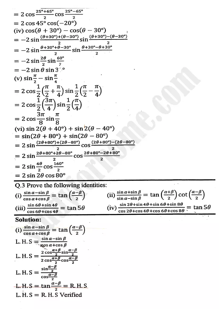 chapter 10 trigonometric identities of sum and difference of angles exercise 10 4 mathematics 11th 03