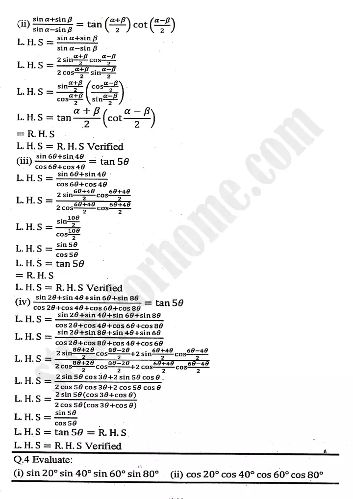 chapter 10 trigonometric identities of sum and difference of angles exercise 10 4 mathematics 11th 04