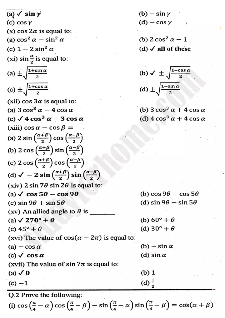 chapter 10 trigonometric identities of sum and difference of angles review exercise 10 mathematics 11th 02