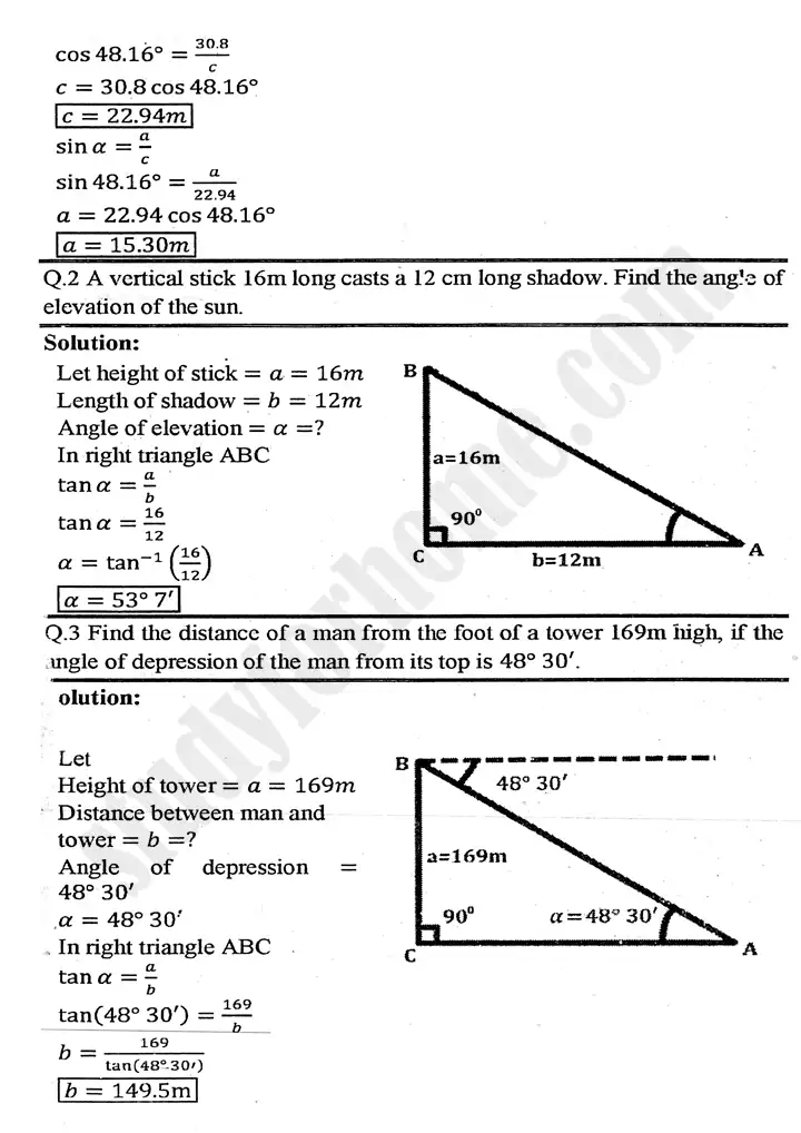 chapter 11 application of trigonometry exercise 11 1 mathematics 11th 04