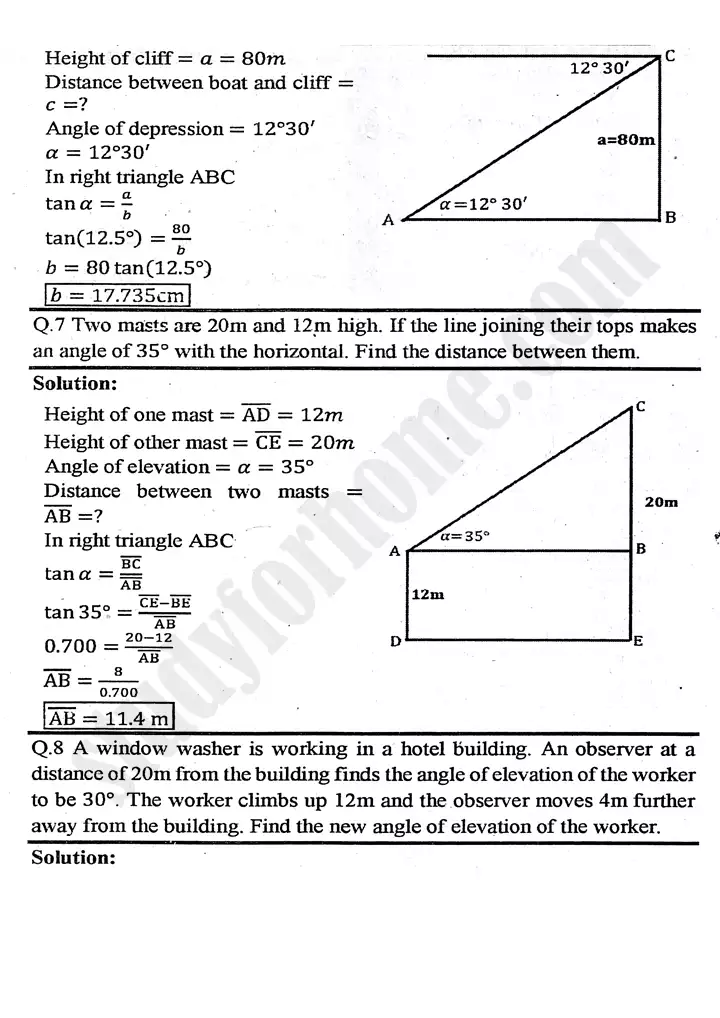 chapter 11 application of trigonometry exercise 11 1 mathematics 11th 06