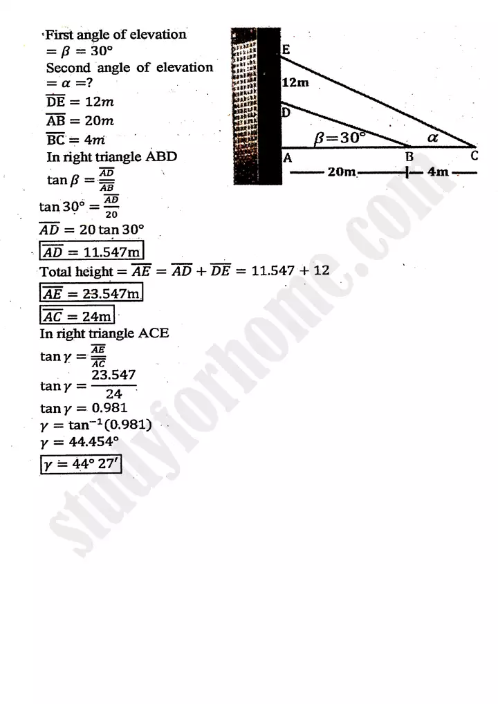 chapter 11 application of trigonometry exercise 11 1 mathematics 11th 07