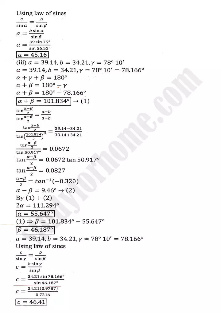 chapter 11 application of trigonometry exercise 11 2 mathematics 11th 06