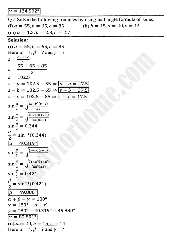 chapter 11 application of trigonometry exercise 11 2 mathematics 11th 08