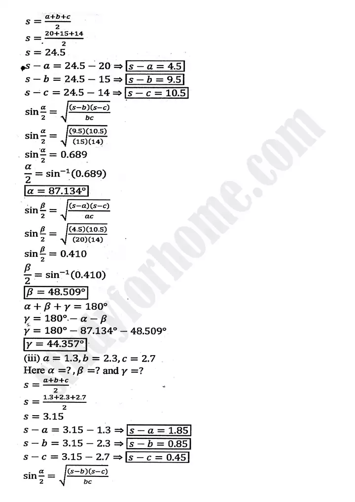 chapter 11 application of trigonometry exercise 11 2 mathematics 11th 09