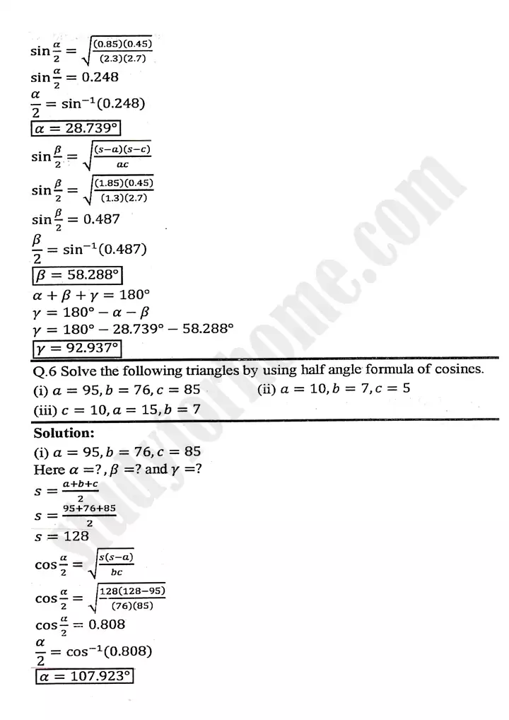 chapter 11 application of trigonometry exercise 11 2 mathematics 11th 10