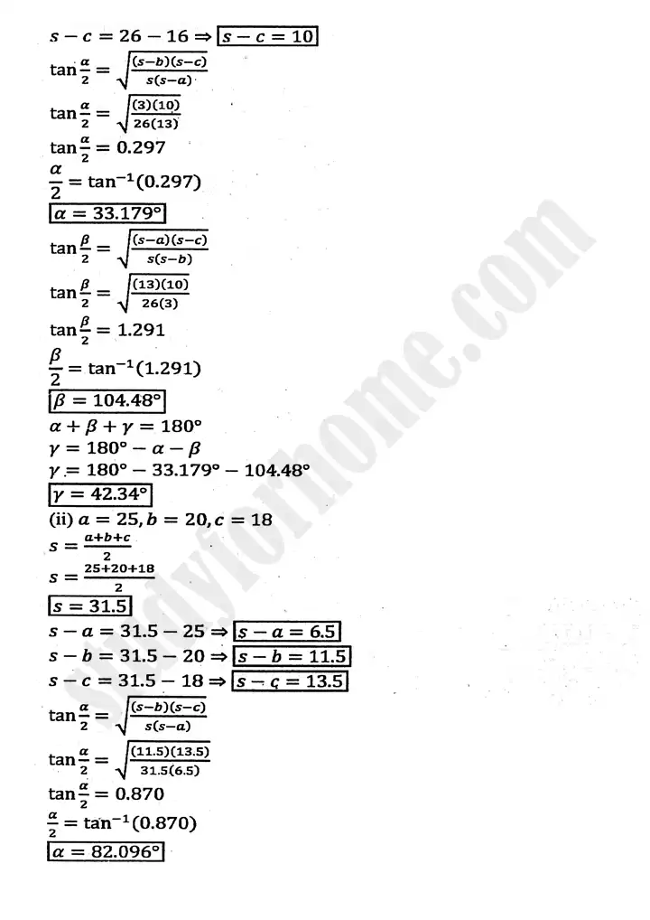 chapter 11 application of trigonometry exercise 11 2 mathematics 11th 13