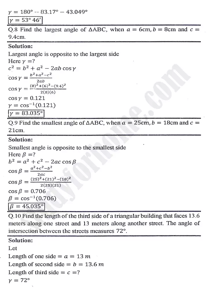 chapter 11 application of trigonometry exercise 11 2 mathematics 11th 15