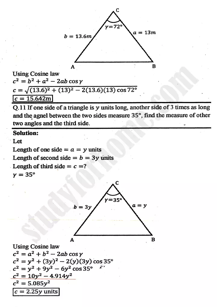 chapter 11 application of trigonometry exercise 11 2 mathematics 11th 16