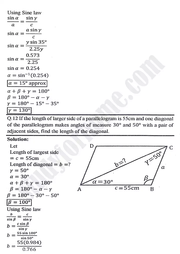 chapter 11 application of trigonometry exercise 11 2 mathematics 11th 17