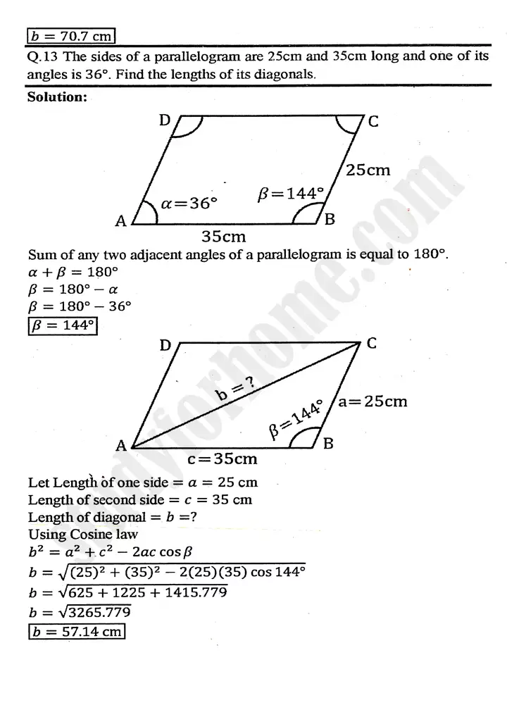 chapter 11 application of trigonometry exercise 11 2 mathematics 11th 18