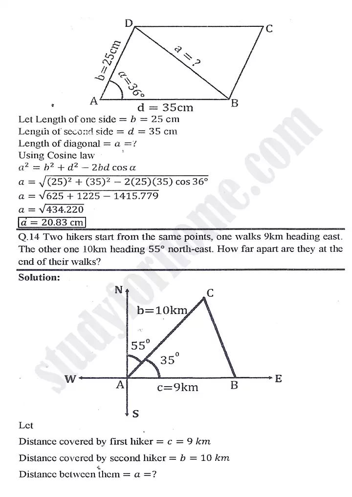 chapter 11 application of trigonometry exercise 11 2 mathematics 11th 19