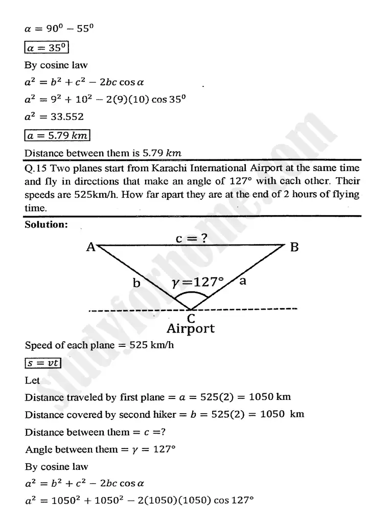 chapter 11 application of trigonometry exercise 11 2 mathematics 11th 20