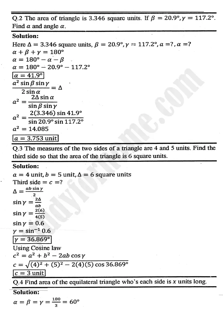 chapter 11 application of trigonometry exercise 11 3 mathematics 11th 03