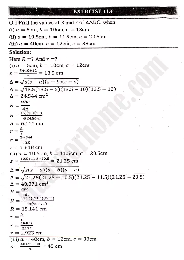 chapter 11 application of trigonometry exercise 11 4 mathematics 11th 01