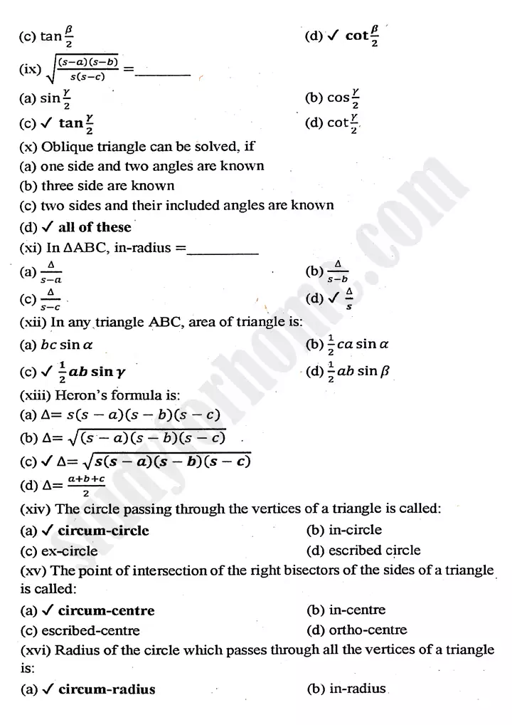 chapter 11 application of trigonometry review exercise 11 mathematics 11th 02