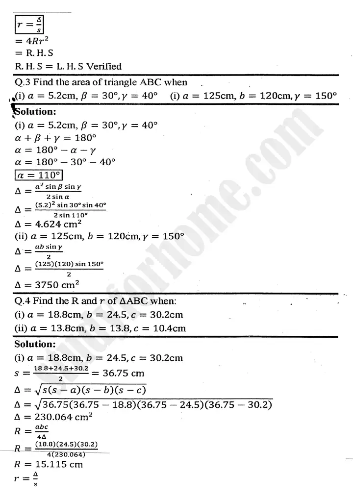 chapter 11 application of trigonometry review exercise 11 mathematics 11th 05