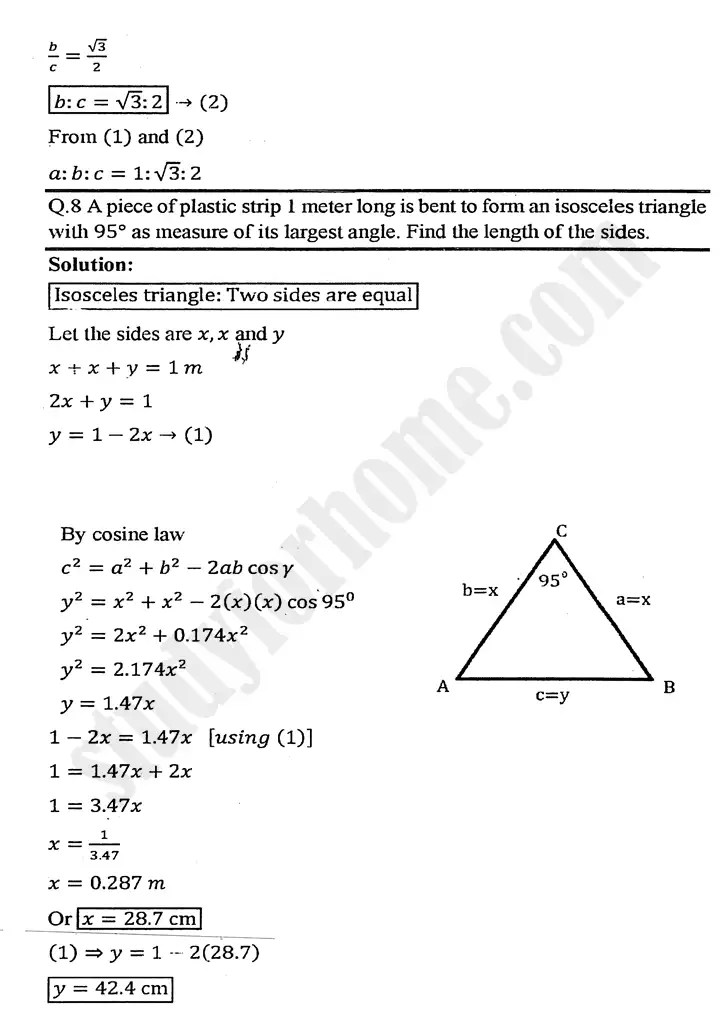 chapter 11 application of trigonometry review exercise 11 mathematics 11th 09