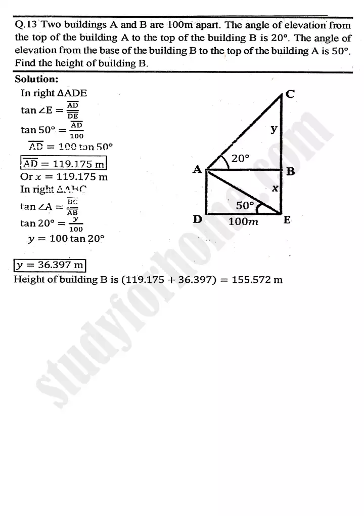 chapter 11 application of trigonometry review exercise 11 mathematics 11th 12