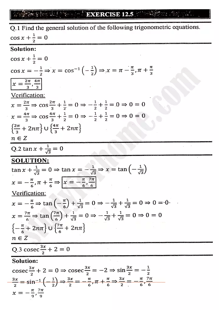 chapter 12 graphs of trigonometric functions exercise 12 5 mathematics 11th 01