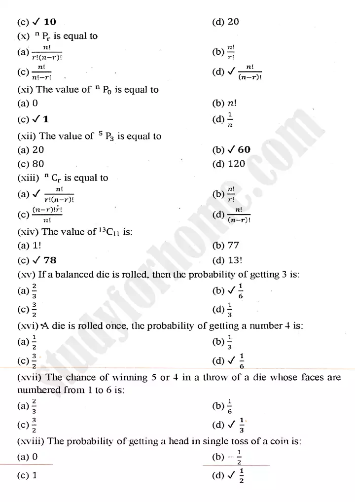 chapter 6 permutation combination and probability multiple choice questions mathematics 11th 02