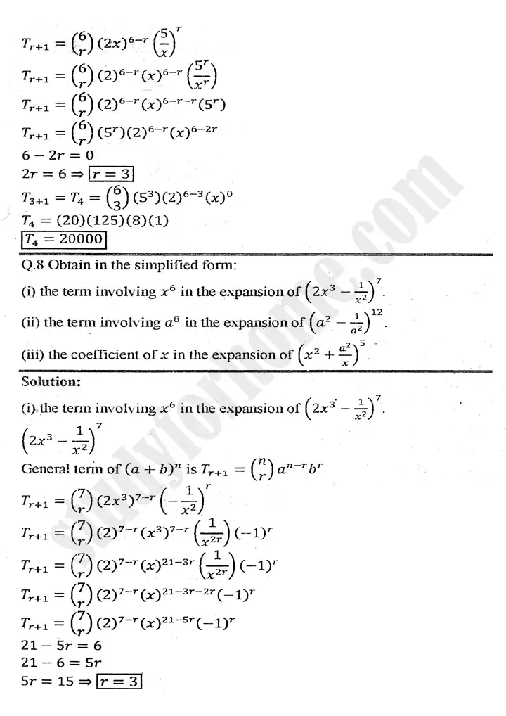 chapter 7 mathematical induction and binomial theorem exercise 7 2 mathematics 11th 09