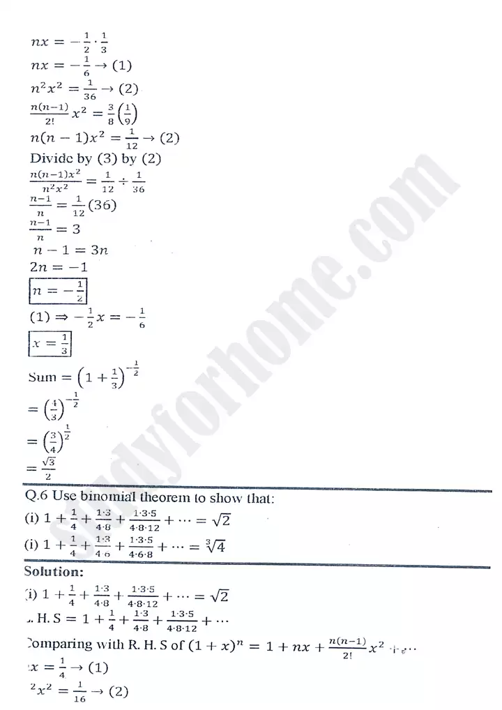 chapter 7 mathematical induction and binomial theorem exercise 7 3 mathematics 11th 09