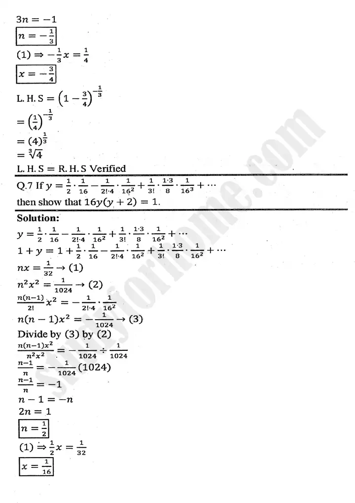 chapter 7 mathematical induction and binomial theorem exercise 7 3 mathematics 11th 11