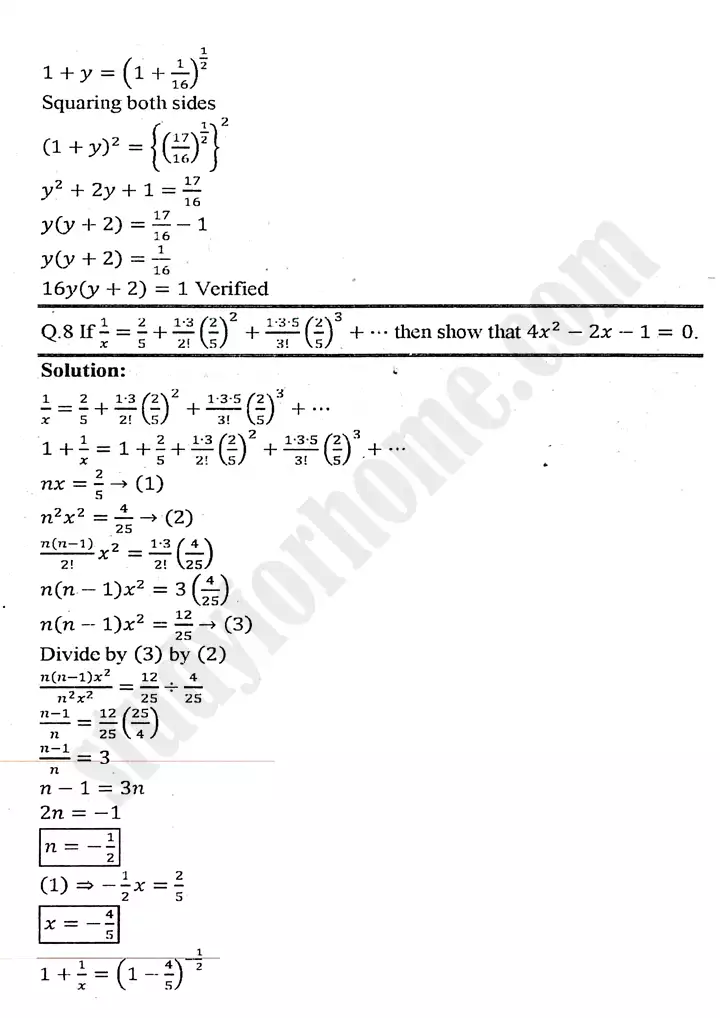 chapter 7 mathematical induction and binomial theorem exercise 7 3 mathematics 11th 12