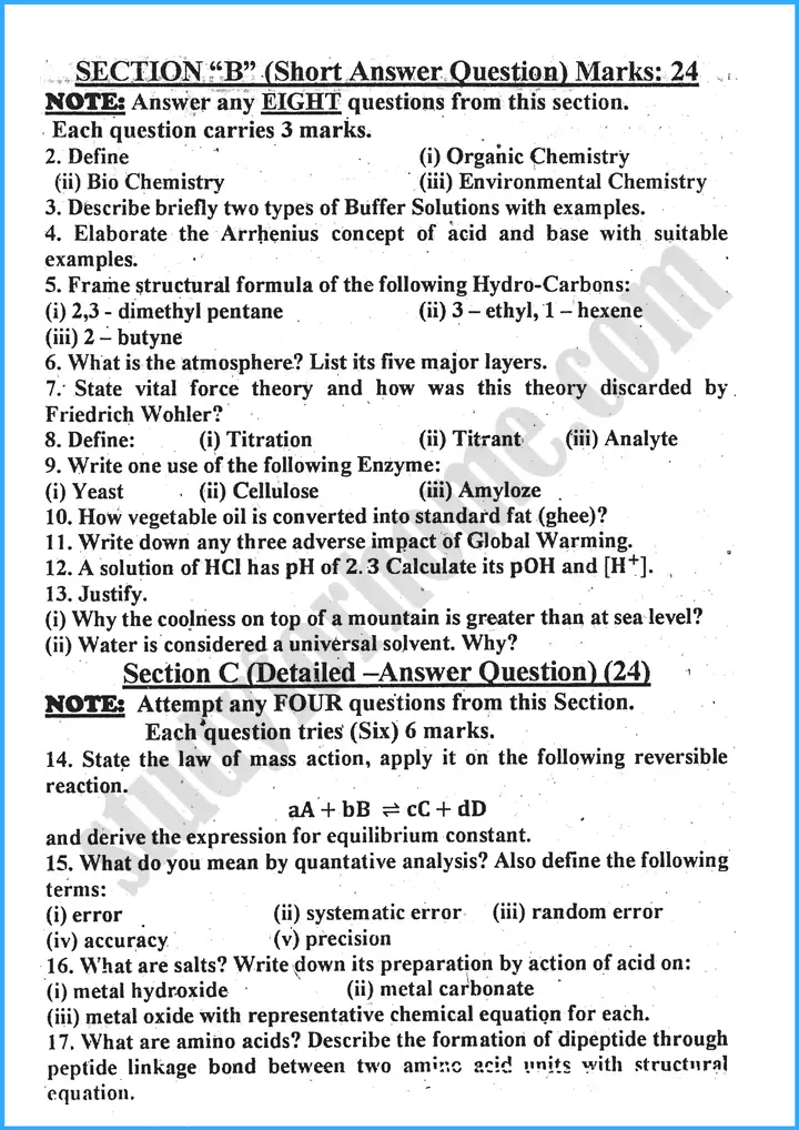 chemistry past year paper 2024 for class 10th 2