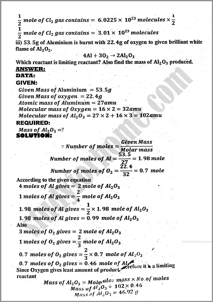 chemistry solved numericals past year paper 2024 for class 11th 2