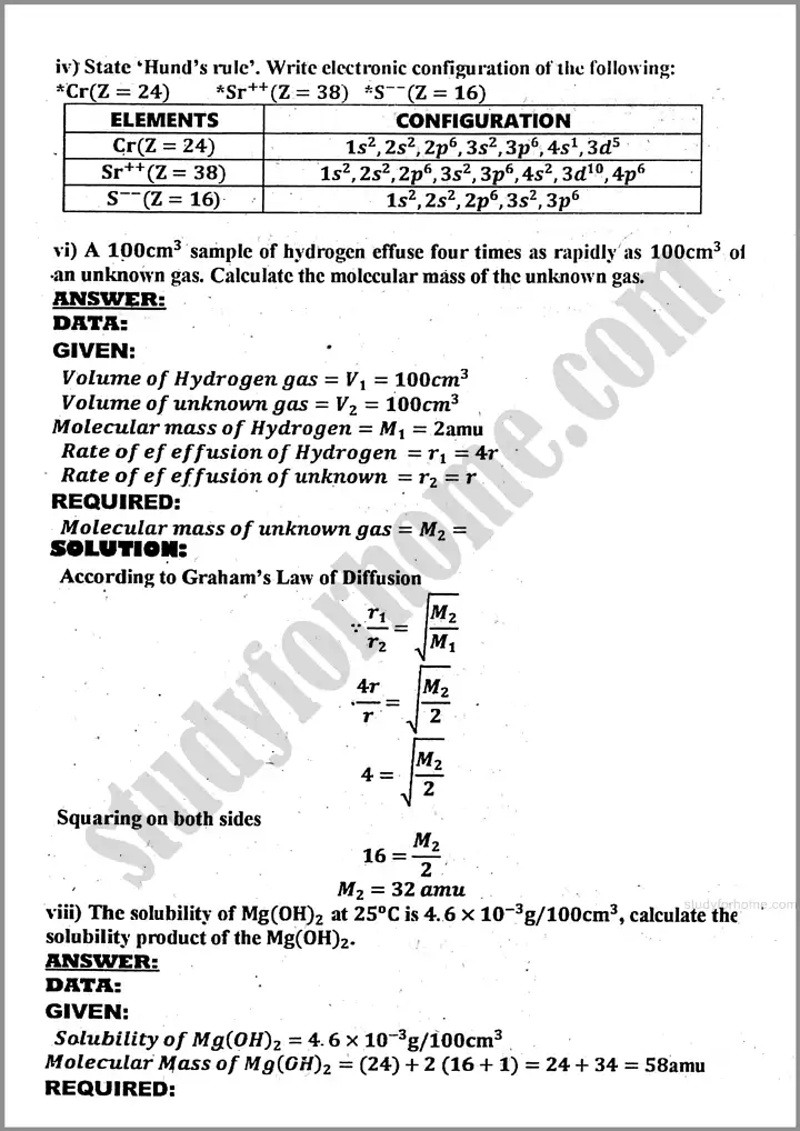 chemistry solved numericals past year paper 2024 for class 11th 3